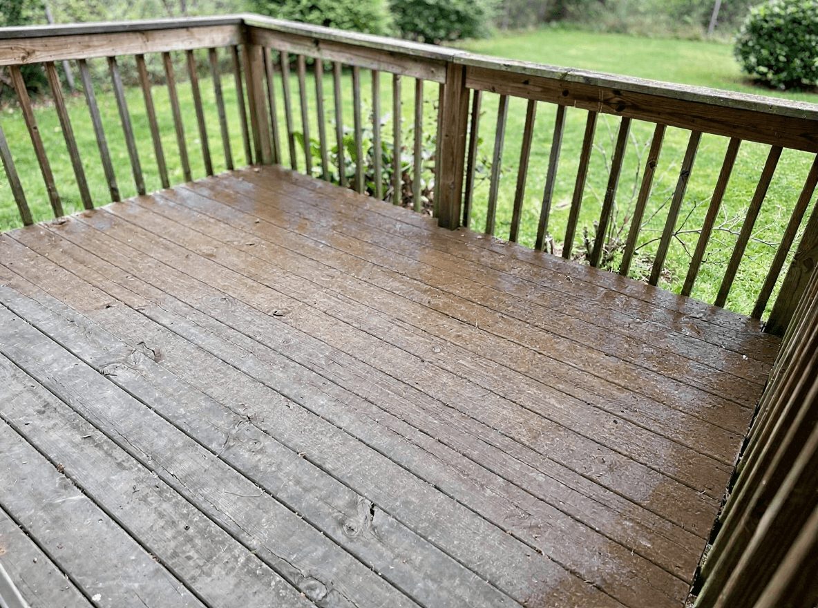 A wood deck with clean, rich color after a careful Brisk wash
